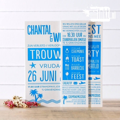 Letterpress trouwkaart Strand