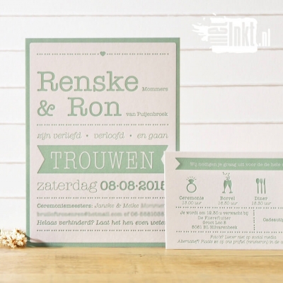 Letterpress trouwkaart Ron en Renkse