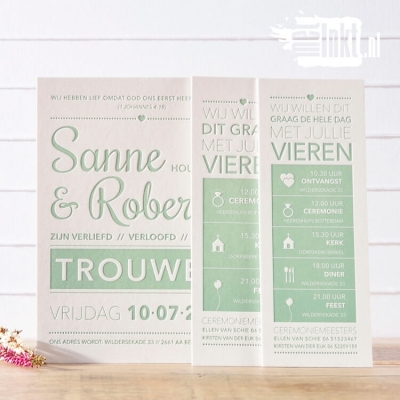 Letterpress trouwkaart Sanne en Robert